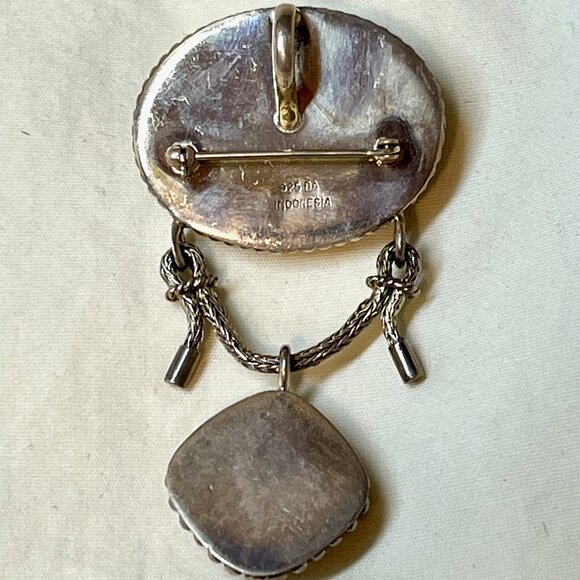 Pin / Brooch AND Pendant * Silver 925 & Polished Stones * Vintage * 2-1/2" Hang - Picture 3 of 5